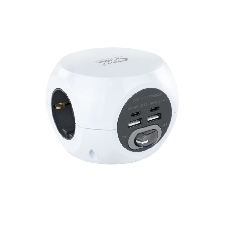 Regleta base de enchufes nanocable 3tomas shucko 2 puertos usb 3 puertos usb c cable 3m