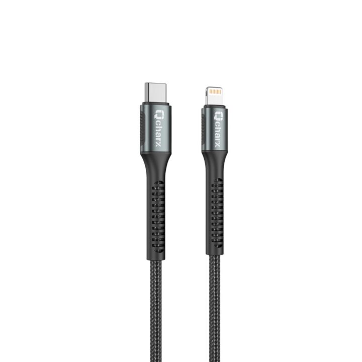 Cable qcharx prague tipo c a lightning 3a 20w - 1 m - aleación de aluminio negro cable trenzado suave
