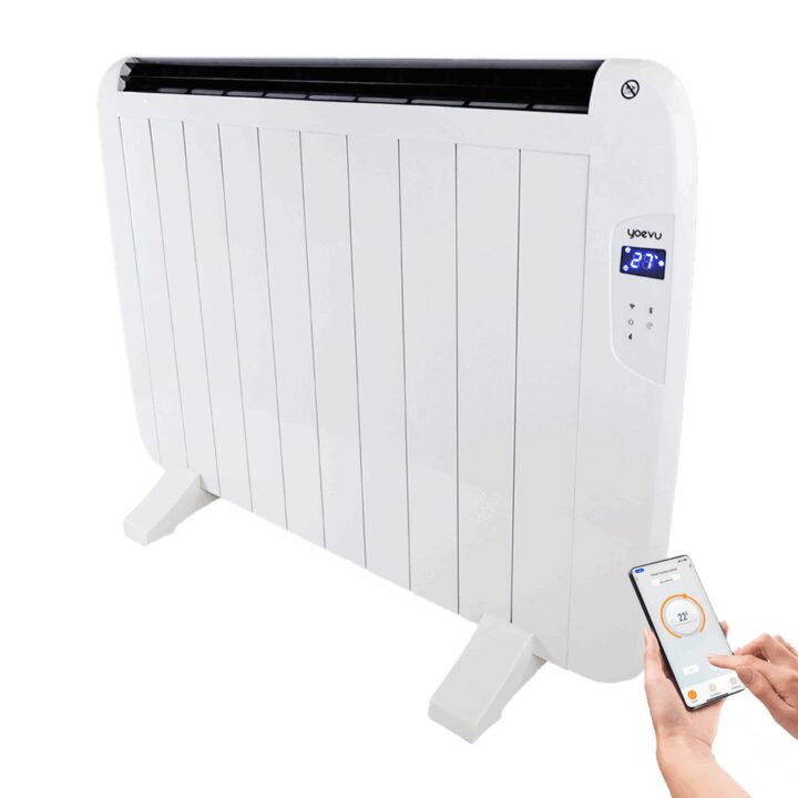 Yoevu -  radiador eléctrico bajo consumo - 10 elementos - 1500 w - temporizador - programable - mando a distancia - pantalla lcd - app control wifi - compatible con alexa - apto pared o pie - aluminio - blanco