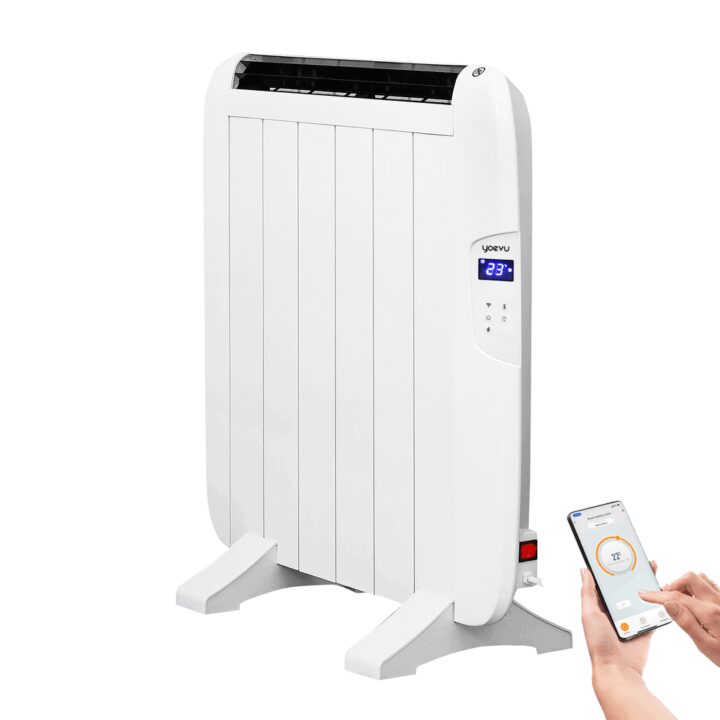Yoevu -  radiador eléctrico bajo consumo - 4 elementos - 900 w - temporizador - programable - mando a distancia - pantalla lcd - app control wifi - compatible con alexa - apto pared o pie - aluminio - blanco