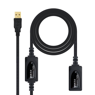 Cable usb tipo a 2.0 a usb tipo a nanocable+amplificador 15m negro -  macho - hembra