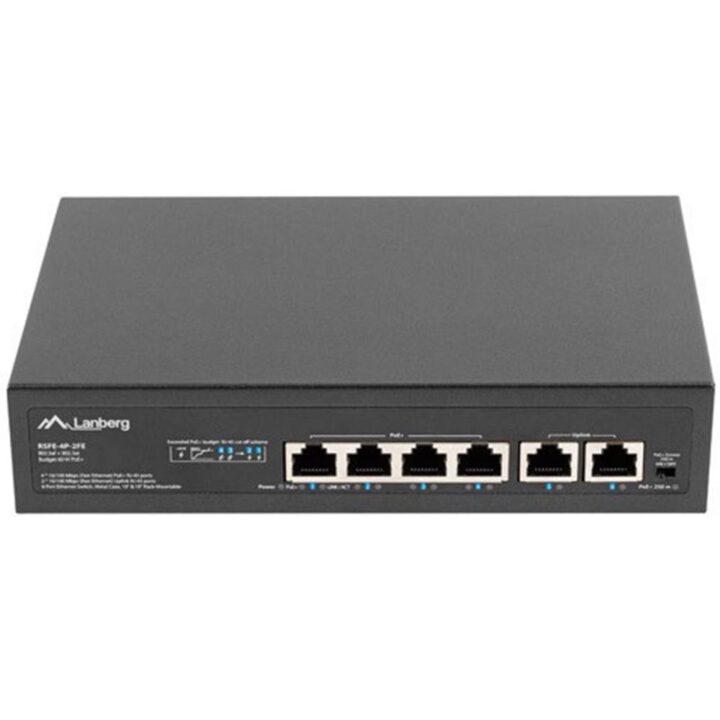 Switch lanberg 6 puertps 100mb 4xpoe+ -  2x fast ether 60w rack 10 pulgadas - 19 pulgadas