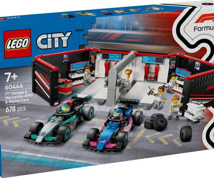 Lego city formula 1 garaje con coche mercedes - amg y alpine