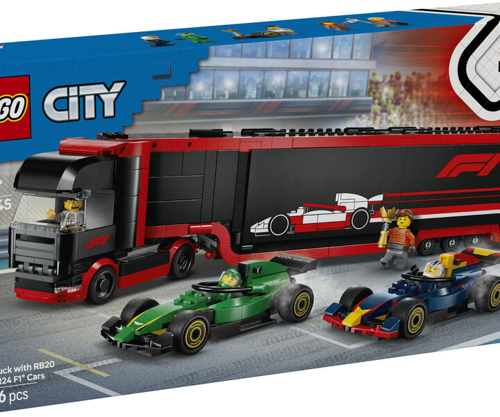 Lego city formula 1 camión con coches de f1 rb20 y amr24
