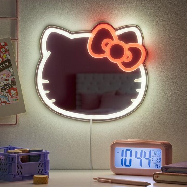 Espejo de neón led montable en la pared hello kitty