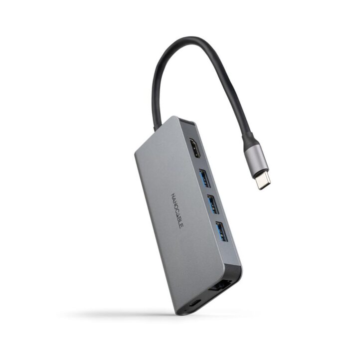 Hub coolbox usb - c 8 en 1 conversor usb - c 3.1 a 3xusb - a 3.0 + hdmi 4k@60hz + usb - c pd + rj45 1gbps + tf + sd aluminio gris 18 cm