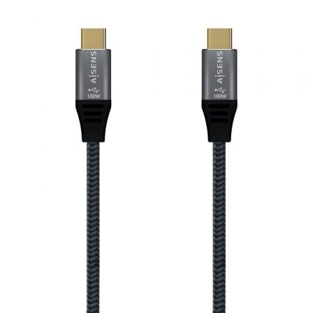 Cable USB 3.2 Tipo-C Aisens A107-0634 20GBPS 5A 100W/ USB Tipo-C Macho - USB Tipo-C Macho/ Hasta 100W/ 20Gbps/ 2m/ Gris