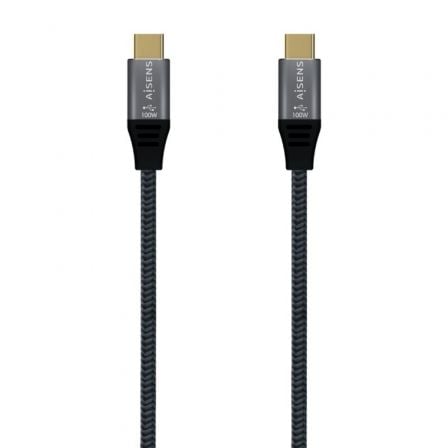 Cable USB 3.2 Tipo-C Aisens A107-0672 20GBPS 100W/ USB Tipo-C Macho - USB Tipo-C Macho/ Hasta 100W/ 20Gbps/ 1.5m/ Gris