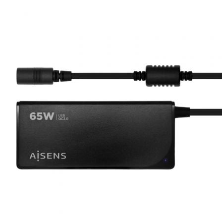 Cargador de Portátil Aisens ASLC-65WAUTO-BK/ 65W/ 1xUSB QC3.0/ Automático/ 9 Conectores/ Voltaje 18.5-20V