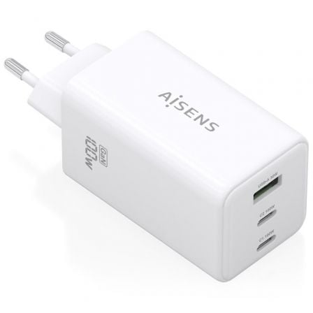 Cargador de Pared GaN Aisens ASCH-100W3P051-W/ 2xUSB Tipo-C/ 1xUSB/ 100W