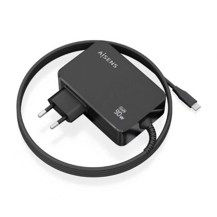 Cargador de Portátil GaN Aisens ASCH-1PD90WL034-BK/ 1xUSB Tipo-C + Cable 1.8m/ 90W/ Automático/ Voltaje 5-20V
