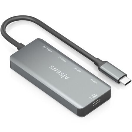 Hub USB Tipo-C Aisens A109-0946/ 2xUSB/ 2xUSB Tipo-C/ 1xUSB Tipo-C PD/ Gris