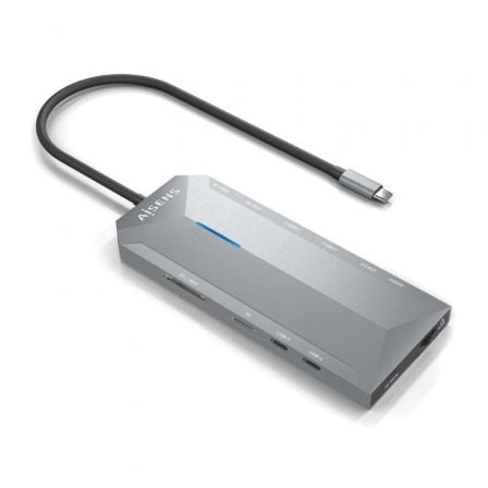 Docking USB Tipo-C Aisens ASUC-12P005-GR/ 2xHDMI 4K/ 3xUSB/ 2xUSB Tipo-C/ 1xRJ45/ 1xAudio/ 1xLector Tarjetas/ 1x Jack/ 1xUSB Tipo-C PD/ Gris