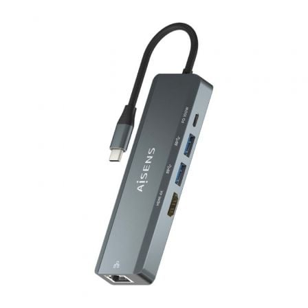 Docking USB Tipo-C Aisens ASUC-5P011-GR/ 1xHDMI 4K/ 2xUSB/ 1xRJ45/ 1xUSB Tipo-C/ 1xUSB Tipo-C PD/ Gris
