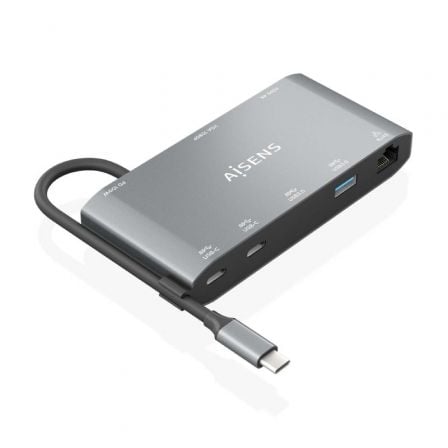 Docking USB Tipo-C Aisens ASUC-8P010-GR/ 1xHDMI 4K/ 1xVGA/ 2xUSB/ 1xRJ45/ 2xUSB Tipo-C/ 1xUSB Tipo-C PD/ Gris