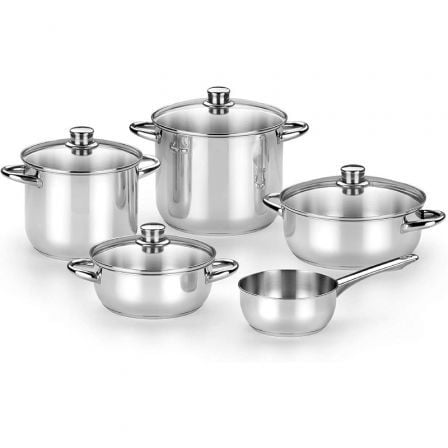 Pack Batería de Cocina Monix Optima2 M450001/ Cazo Ø16cm/ Ollas Ø20 - 24cm/ Cacerolas Ø20 - 24cm/ Acero Inoxidable/ Apta para Inducción