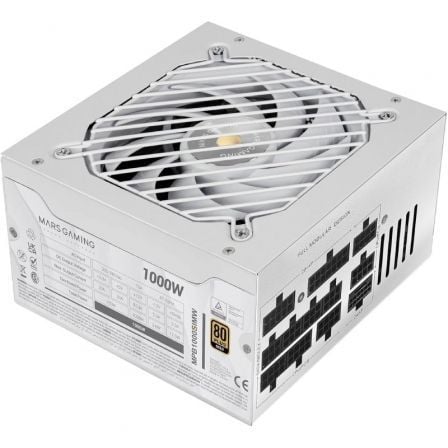 Fuente de Alimentación Mars Gaming MPB1000SIM/ 1000W/ Ventilador 14cm/ ATX 3.1/ PCIe 5.1/ 80 Plus Gold/ Blanca
