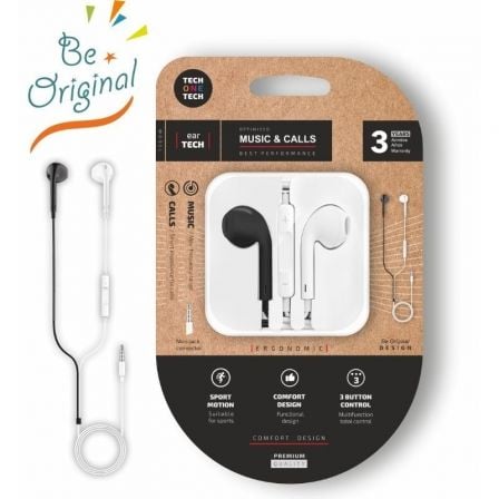 Auriculares Intrauditivos Tech One Tech earTECH B&W Be Original TEC1011/ con Micrófono/ Mini Jack 3.5/ Blanco y Negro